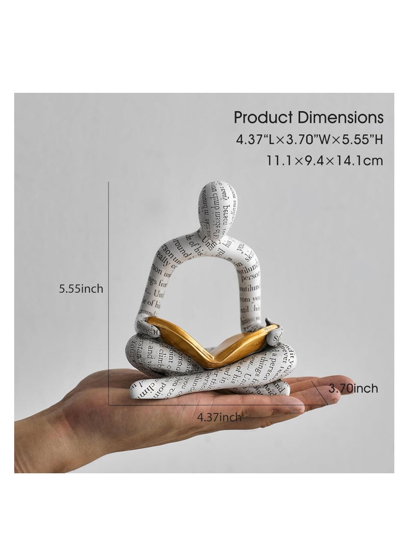White Decor Reading Statue - Modern Abstract Thinker Sculptures - Resin Decorations for Living Room Coffee Table - Bookshelf Shelf Decor Accents for Dining Room Office - Image 3