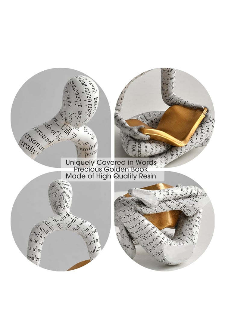 White Decor Reading Statue - Modern Abstract Thinker Sculptures - Resin Decorations for Living Room Coffee Table - Bookshelf Shelf Decor Accents for Dining Room Office - Image 5