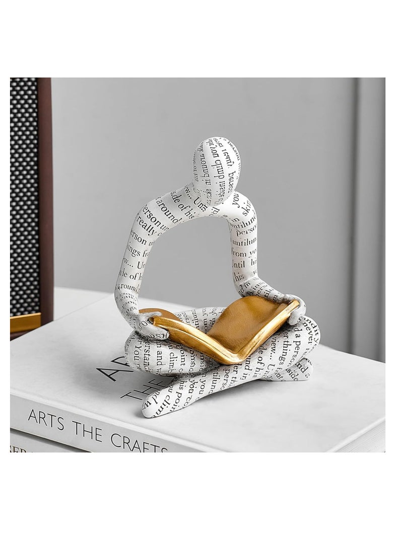 White Decor Reading Statue - Modern Abstract Thinker Sculptures - Resin Decorations for Living Room Coffee Table - Bookshelf Shelf Decor Accents for Dining Room Office - Image 1