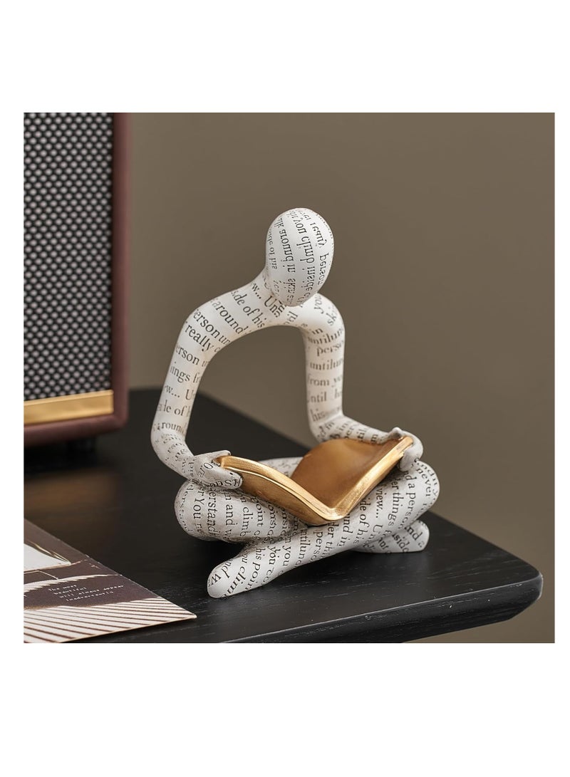 White Decor Reading Statue - Modern Abstract Thinker Sculptures - Resin Decorations for Living Room Coffee Table - Bookshelf Shelf Decor Accents for Dining Room Office - Image 4