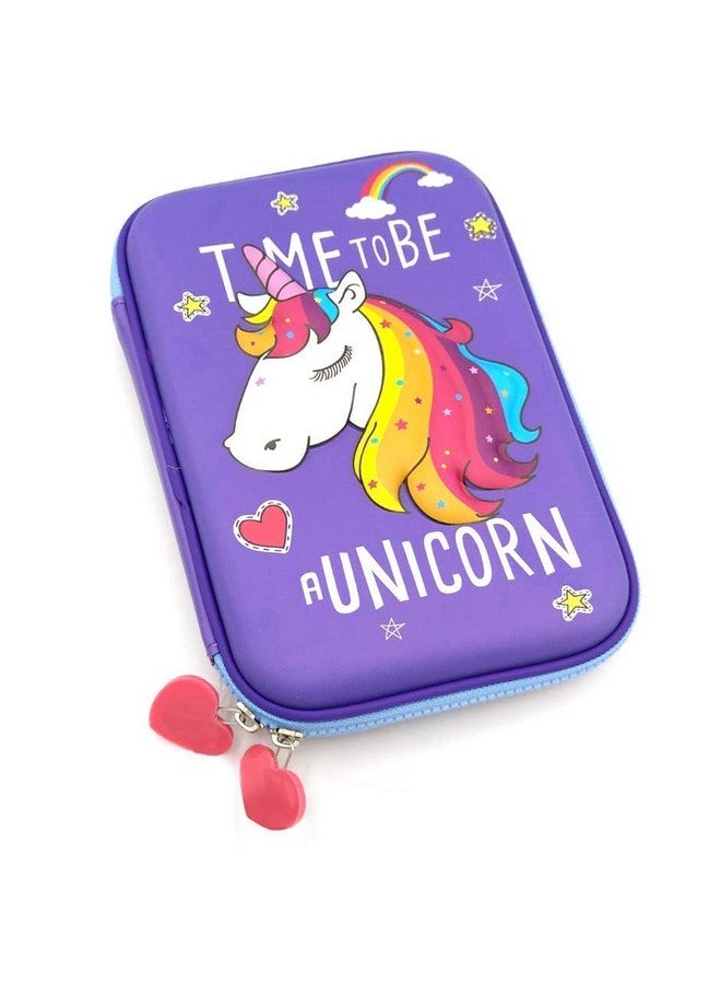 ShopNGift ShopNGift Premium Stylish Unicorn Furry Plush Large Capacity Hardtop EVA Pencil Case Organizer School Kids Girls Women Pen Holder Pouch Multipurpose (Purple) - Image 1