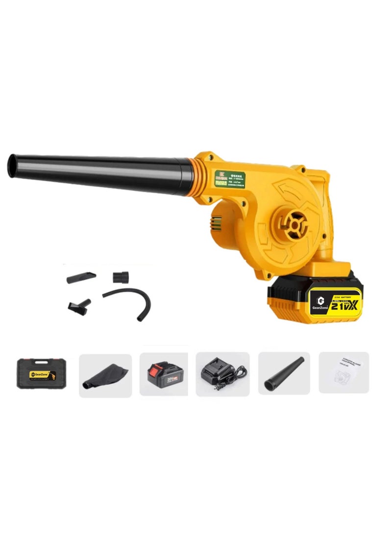 GearZone 21V Variable Speed electric Blower 10000RPM-31500RPM Blow and Suction with Collection Bag for Car Home Garden Outdoor Use-Orange Color  - Image 1