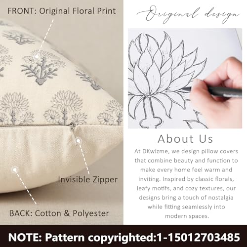 DKwizme Farmhouse Floral Pillow Covers 18x18 Set of 2, Country Botanical Throw Pillow Cover for Sofa Couch Bed Living Room, Rustic Vintage Flower Cushion Covers Cottage Home Decor,Rustic Gray - Image 4