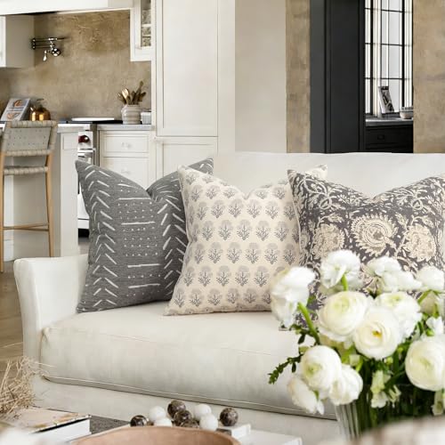 DKwizme Farmhouse Floral Pillow Covers 18x18 Set of 2, Country Botanical Throw Pillow Cover for Sofa Couch Bed Living Room, Rustic Vintage Flower Cushion Covers Cottage Home Decor,Rustic Gray - Image 3