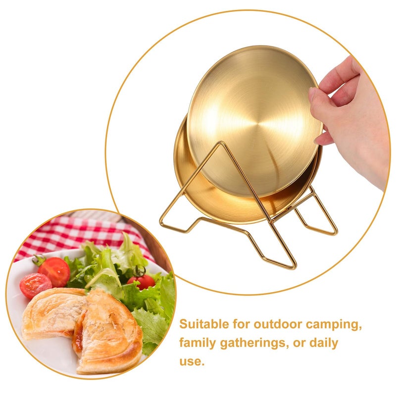 Stainless Steel Appetizer Plates Set with Stand 14cm Round 4pcs Serving Tray for Dessert Snack Kitchen Party - Image 3