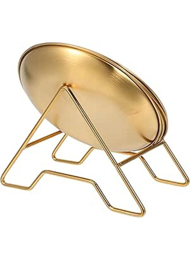 Stainless Steel Appetizer Plates Set with Stand 14cm Round 4pcs Serving Tray for Dessert Snack Kitchen Party - Image 1