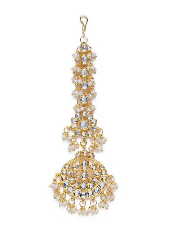 I Jewels I Jewels 18K Gold Plated Traditional Pearls Kundan Studded Maang Tikka for Women/Girls (T2872W)  - Image 1