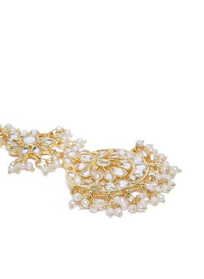 I Jewels I Jewels 18K Gold Plated Traditional Pearls Kundan Studded Maang Tikka for Women/Girls (T2872W)  - Image 3