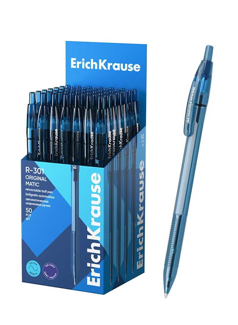 ErichKrause 50-Piece R-301 Original Matic Retractable Ballpoint Pen Blue Ink 1.0mm Tip Blue Ink - Image 1