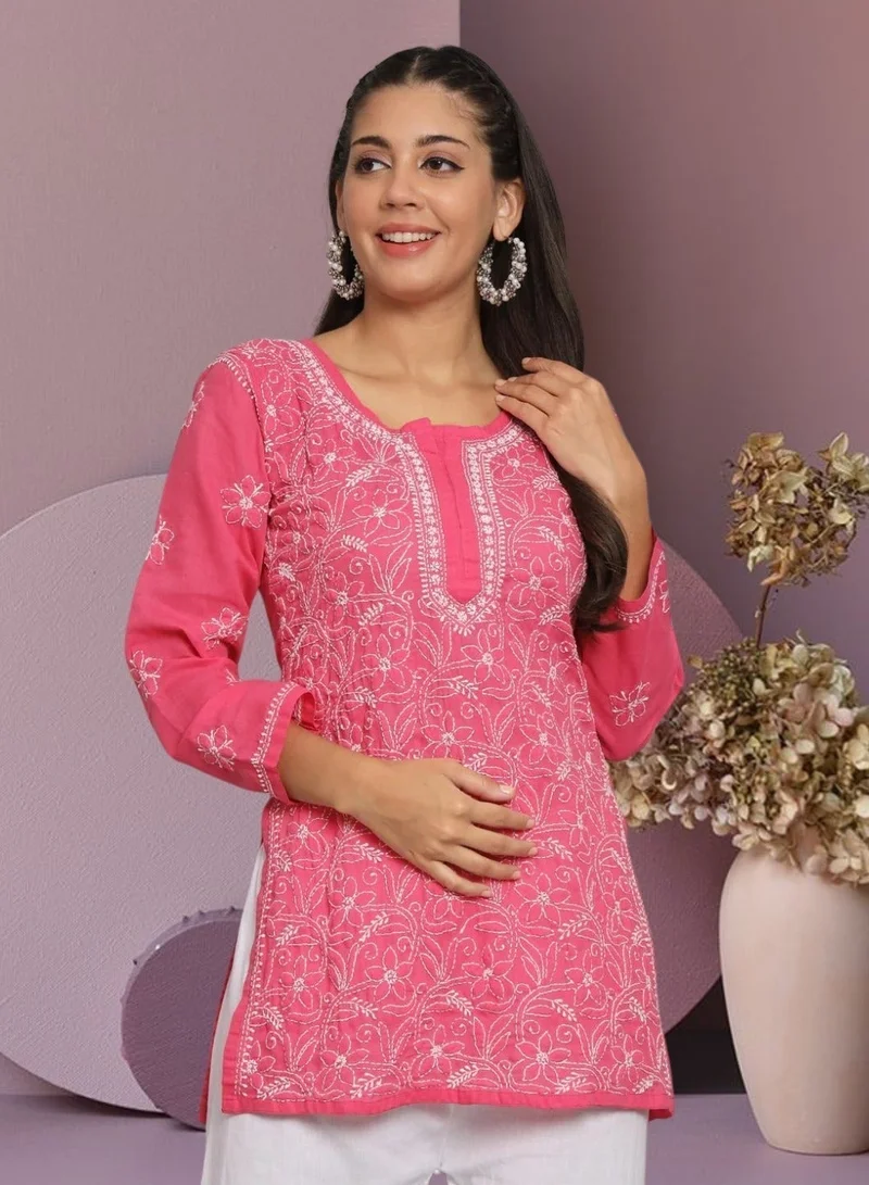 الايا تونيك قطن مطرز شيكانكاري مستقيم