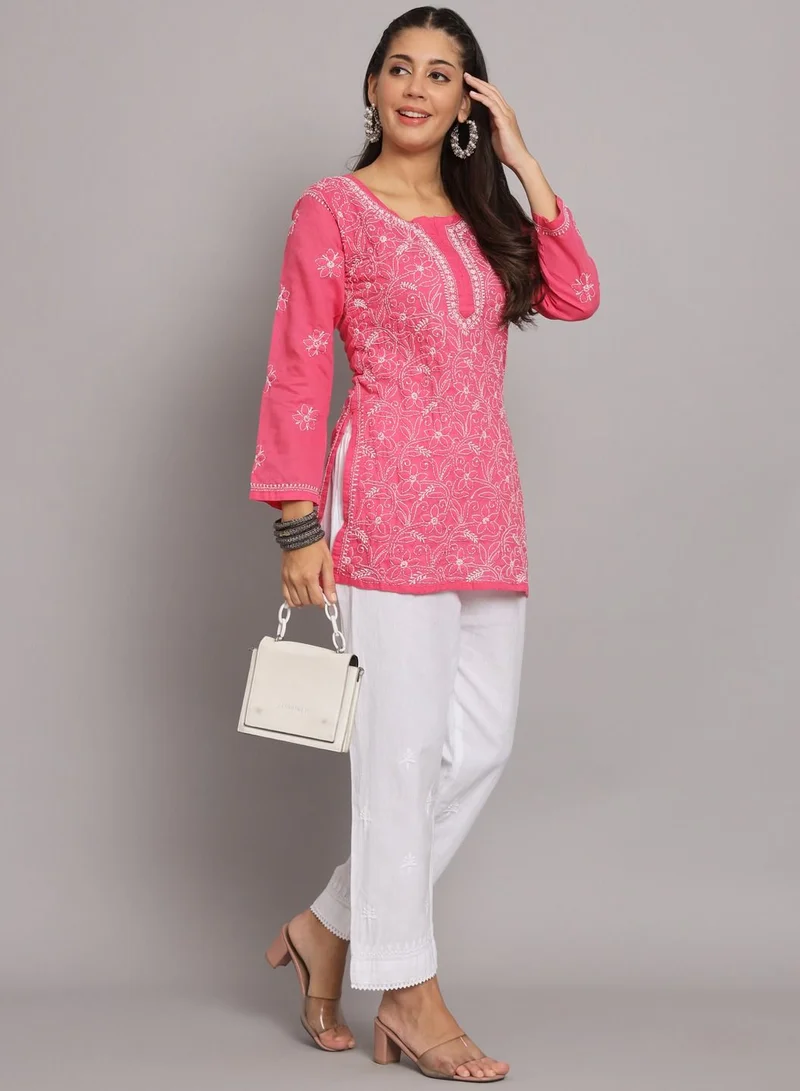 Alaya Hand Embroidered Chikankari Cotton Straight Tunic-AL3591