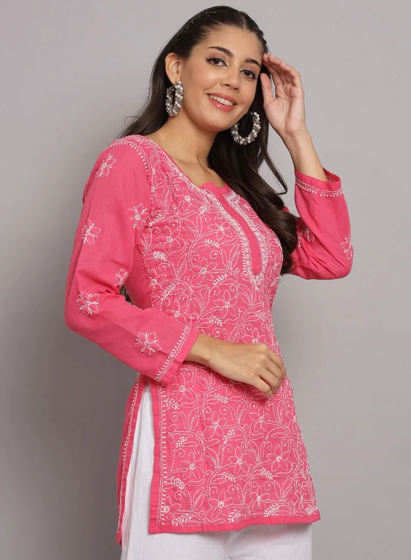 Alaya Hand Embroidered Chikankari Cotton Straight Tunic-AL3591