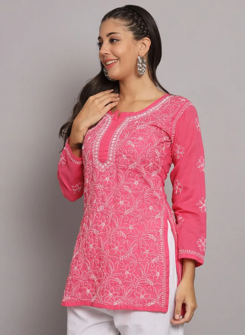 Alaya Hand Embroidered Chikankari Cotton Straight Tunic-AL3591