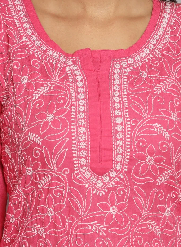 Alaya Hand Embroidered Chikankari Cotton Straight Tunic-AL3591
