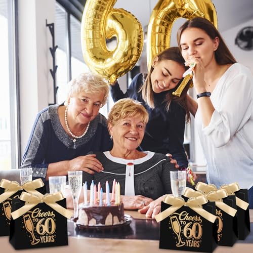 Clysee 25 Pcs Cheers to 60 Mini Birthday Gift Bags with Handles Party Favor Bags Bulk for Birthday Wedding Anniversary Supplies Decorations, 5.51 x 2.36 x 4.72 Inches (Black and Gold) - Image 5