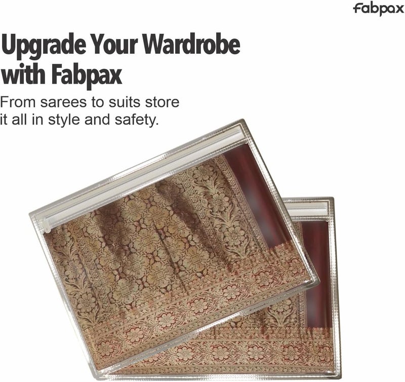 FabPax أكياس ساري واحدة غير مصنوعة يدويًا بلون فضي، غطاء شفاف للساري مزود بسحاب، أغطية لتخزين الساري، منظم للخزانة، الحجم 36x42x2 سم، مجموعة من 10 قطع (فضي) - Image 5