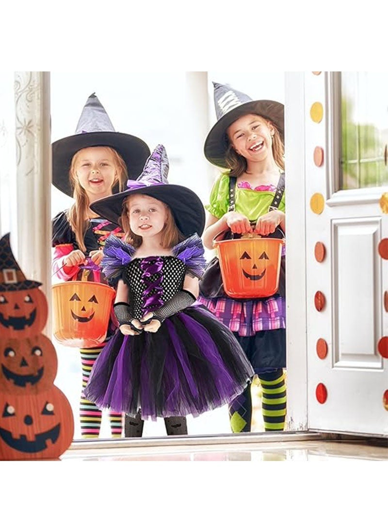 زي ساحرة هالوين للفتيات مع قبعة ومكنسة ملابس تنكرية للحفلات التنكرية، زي ساحرة تنكري ساحرة لطيف طقم زي ساحرة بنفسجي (120 سم)