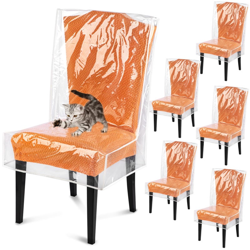 KIPHCA Dining Chair Covers, Waterproof Chair Covers - 6 Pack Clear Plastic Seat Chair Protector for Kitchen Keep Your Chair Away from Water Dust Stain and Pet Claws W/21 x D/18 Fits 16-23" (6) - Image 1