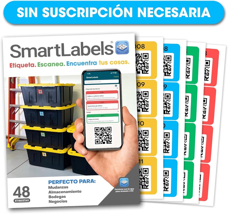 Smart Labels SmartLabels – Etiquetas QR en Español | Paquete de 48 | Etiquetas QR Multicolor | Calcomanías con App para Inventario Fácil, Organización de Bodegas o Etiquetas de Mudanza - Image 1