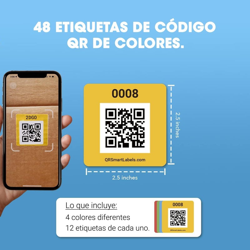 Smart Labels SmartLabels – Etiquetas QR en Español | Paquete de 48 | Etiquetas QR Multicolor | Calcomanías con App para Inventario Fácil, Organización de Bodegas o Etiquetas de Mudanza - Image 5