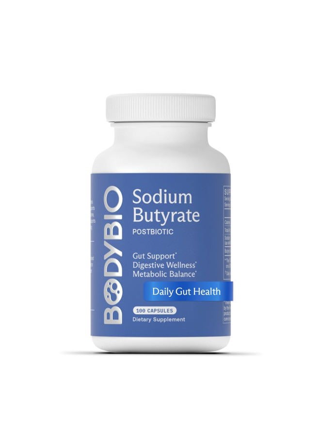 BodyBio Sodium Butyrate Capsules, 100 Caps, Gut Health Supplement, Supports Microbiome Balance, Brain Function & Immune Health, Leaky Gut Repair, 100% Pure Formula - Image 1