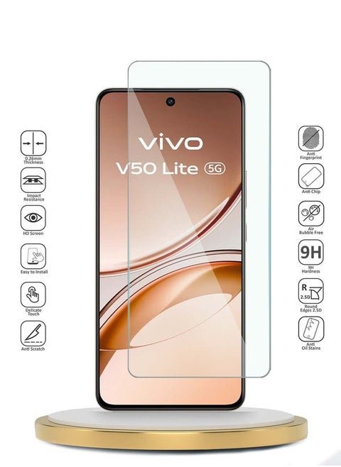 vivo V50 Lite 4G 2025 WTech Premium Series Curved Edges 9H 2.5D Tempered Glass Screen Protector - Full Coverage, Clear, Scratch-Resistant, Shatterproof, Easy Install, Full Touch Sensitivity