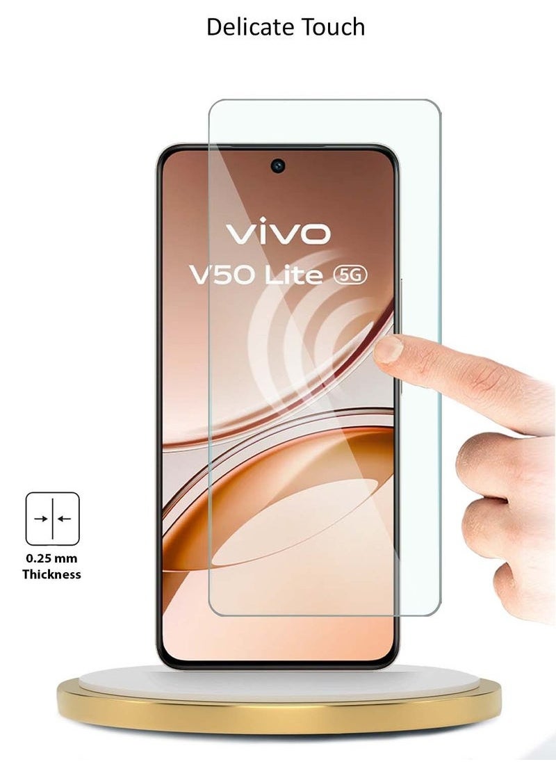 vivo V50 Lite 4G 2025 WTech Premium Series Curved Edges 9H 2.5D Tempered Glass Screen Protector - Full Coverage, Clear, Scratch-Resistant, Shatterproof, Easy Install, Full Touch Sensitivity