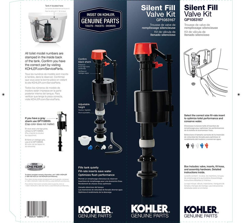 Kohler Genuine Part Gp1083167 Silent Fill Valve Kit For All Kohler Class Five Toilets,12.5" x 3.5" x 3" - Image 2