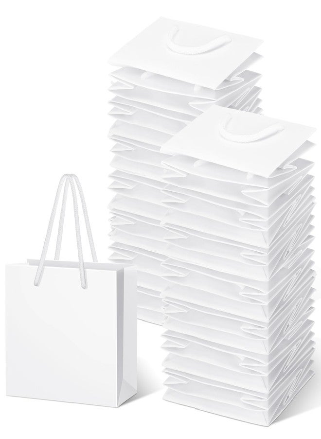 Honoson 100 Pcs Thicken White Mini Gift Bags with Handles, 3.9 x 4.7 x 2.4 Inch Small Paper Goodie Shopping Bags for Small Business Party Wedding Gift Wrap Valentine - Image 1