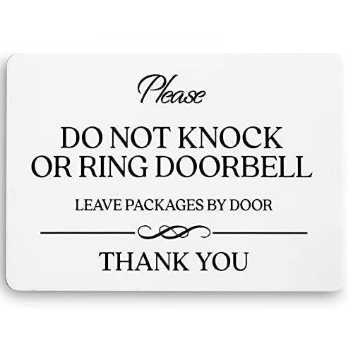 GLOBE ROCKET Do Not Knock or Ring Doorbell Sign (White Acrylic 5 x 3.5 in) - Please Do Not Ring Doorbell Sign - No Knocking Door - No Soliciting for House - Image 1