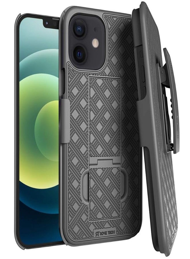 ROME TECH Designed for iPhone 12/12 Pro Case with Belt Clip Holster - Kickstand Cover Phone Case - Black - Image 1