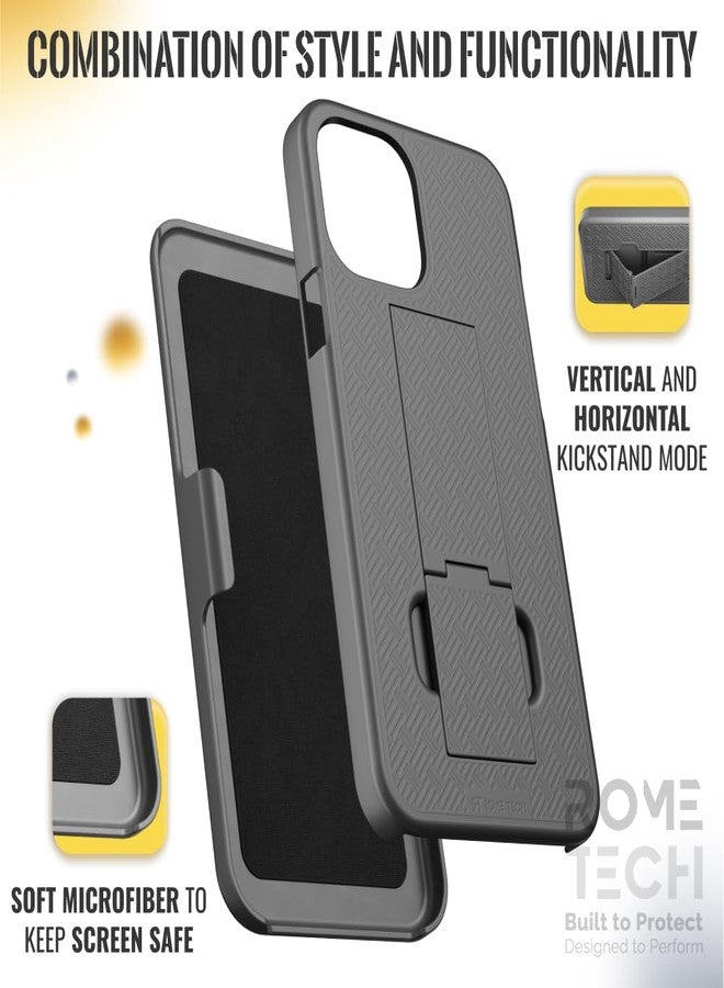 ROME TECH Designed for iPhone 12/12 Pro Case with Belt Clip Holster - Kickstand Cover Phone Case - Black - Image 5