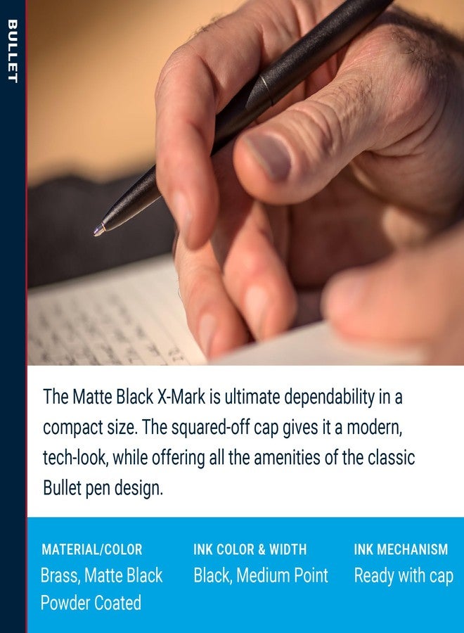 Fisher Space Pen Matte Black X-Mark Flat Cap Bullet Pen, Pressurized Ballpoint Pen, Compact Size, Writes Upside Down and in Extreme Temperatures, Black Ink, Medium Point, Pocket Clip, Made in the USA - Image 3