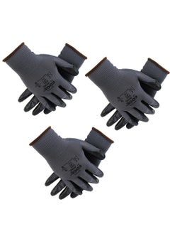 وهاواي Safety Work Gloves 3 pairs, 48-128 MicroFoam Nitrile Coated, Seamless Knit Polyester, Working Gloves with Grip For General Purpose, Construction, Yardwork, Large 