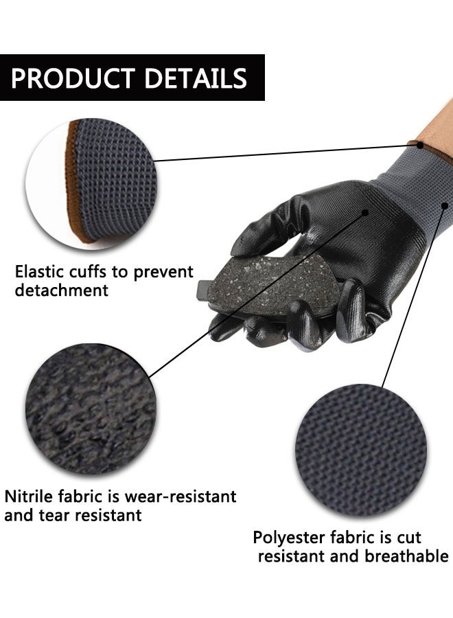 Safety Work Gloves 3 pairs, 48-128 MicroFoam Nitrile Coated, Seamless Knit Polyester, Working Gloves with Grip For General Purpose, Construction, Yardwork, Large - Image 3