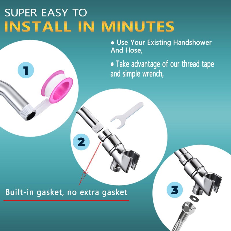 LUOFANT All Metal Handheld Shower Head Holder - Adjustable Shower Rod Holder with Brass Pivot Ball - Handheld Shower Head Holder - Shower Hose Holder for attaching Shower arm to Shower Hose, Chromeâ€¦ - Image 5