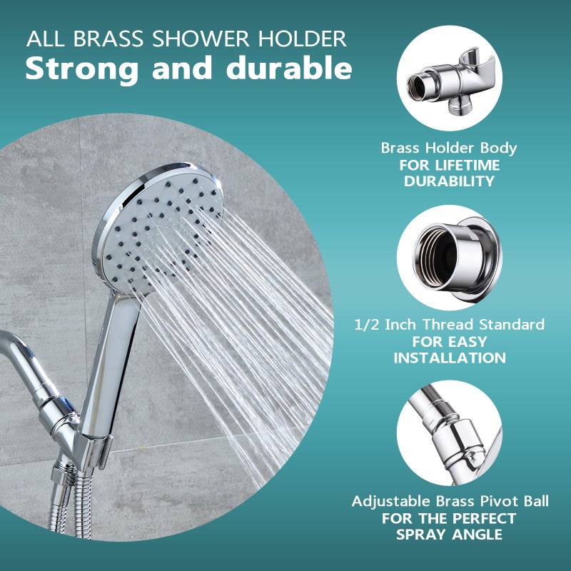 LUOFANT All Metal Handheld Shower Head Holder - Adjustable Shower Rod Holder with Brass Pivot Ball - Handheld Shower Head Holder - Shower Hose Holder for attaching Shower arm to Shower Hose, Chromeâ€¦ - Image 4