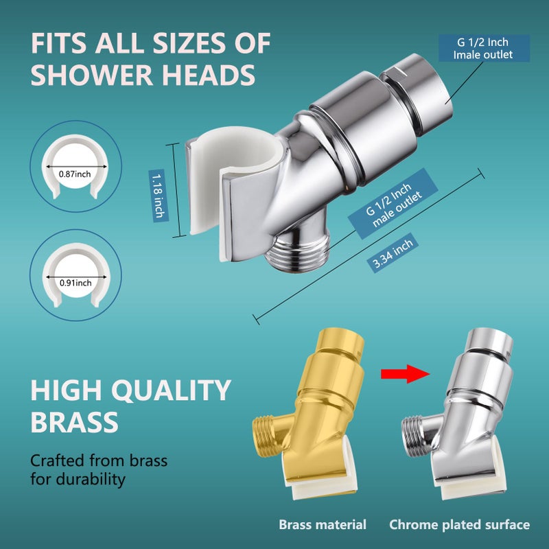 LUOFANT All Metal Handheld Shower Head Holder - Adjustable Shower Rod Holder with Brass Pivot Ball - Handheld Shower Head Holder - Shower Hose Holder for attaching Shower arm to Shower Hose, Chromeâ€¦ - Image 2