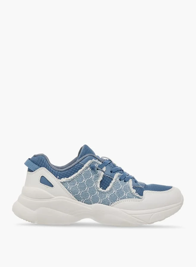 Flora Bella By Shoexpress Women Monogram Print Ankle Sneakers with Lace-Up Closure
