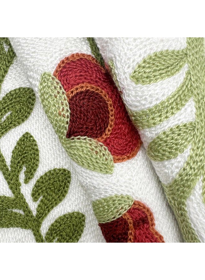 Alysheer Floral Embroidered Summer Lumbar Decorative Throw Pillow Cover 12"x 20", Farmhouse Cottage Red Flowers Green Leaves Patterned Cotton Canvas Cushion Case for Sofa Couch Bed Living Room Decor - Image 5