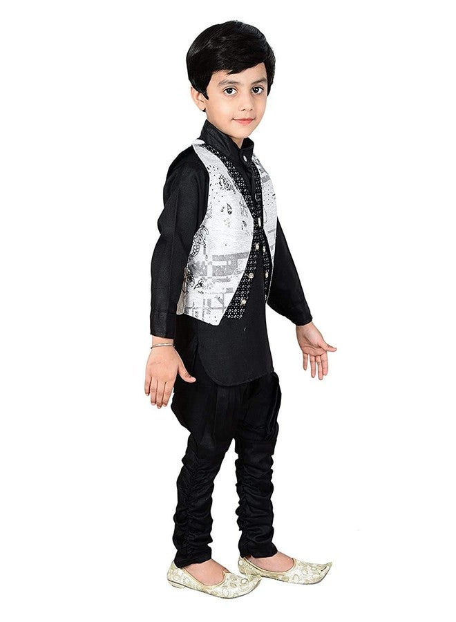 JMP Boy's Cotton Blend Kurta Dhoti Pant with Waistcoat (Black & Grey,22) - Image 3