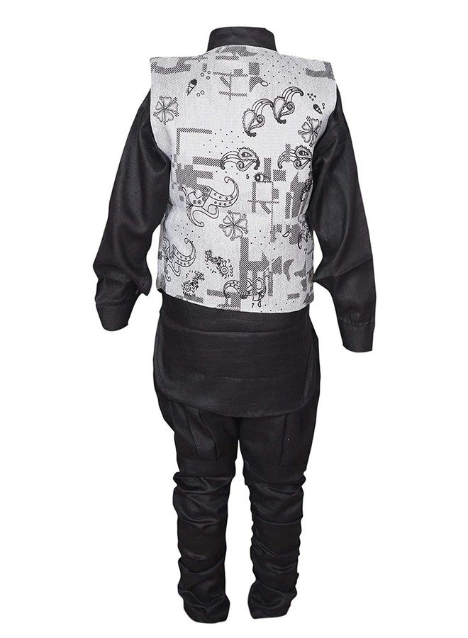 JMP Boy's Cotton Blend Kurta Dhoti Pant with Waistcoat (Black & Grey,22) - Image 4