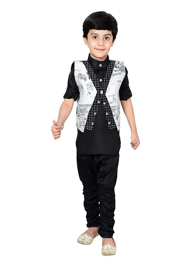 JMP Boy's Cotton Blend Kurta Dhoti Pant with Waistcoat (Black & Grey,22) - Image 2