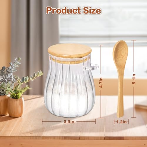 Quald 20oz Sugar Container with Bamboo Lid and Spoon,600 ml Sugar Bowl Glass Jar for Coffee Bar Accessories Coffee Canister Kitchen Decor (Large) - Image 2