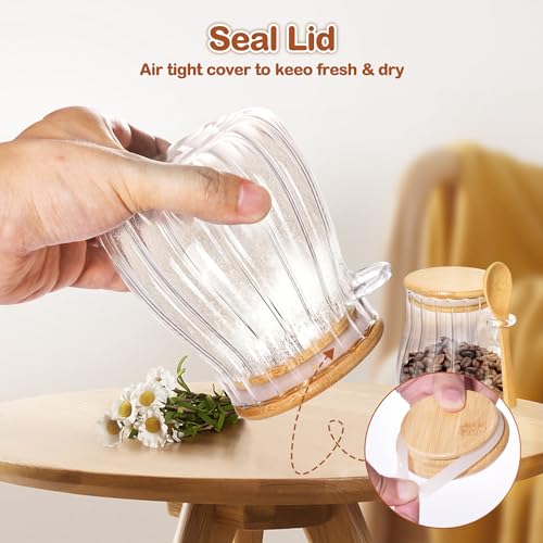 Quald 20oz Sugar Container with Bamboo Lid and Spoon,600 ml Sugar Bowl Glass Jar for Coffee Bar Accessories Coffee Canister Kitchen Decor (Large) - Image 3