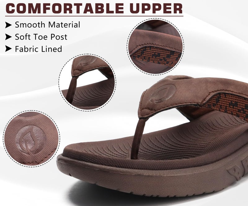 ONCAI Sandals for Men, Comfort Orthotic Plantar Fasciitis Beach Sport Athletic Soft Flip Flops with Yoga Foam Arch Support Brown Size 7.5 - Image 4