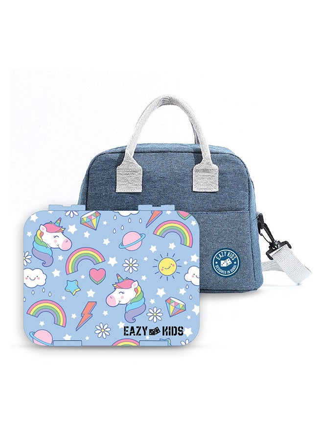 Eazy Kids 4 Compartment Bento Lunch Box With Sandwich Cutter Set - Unicorn Blue  - Image 5