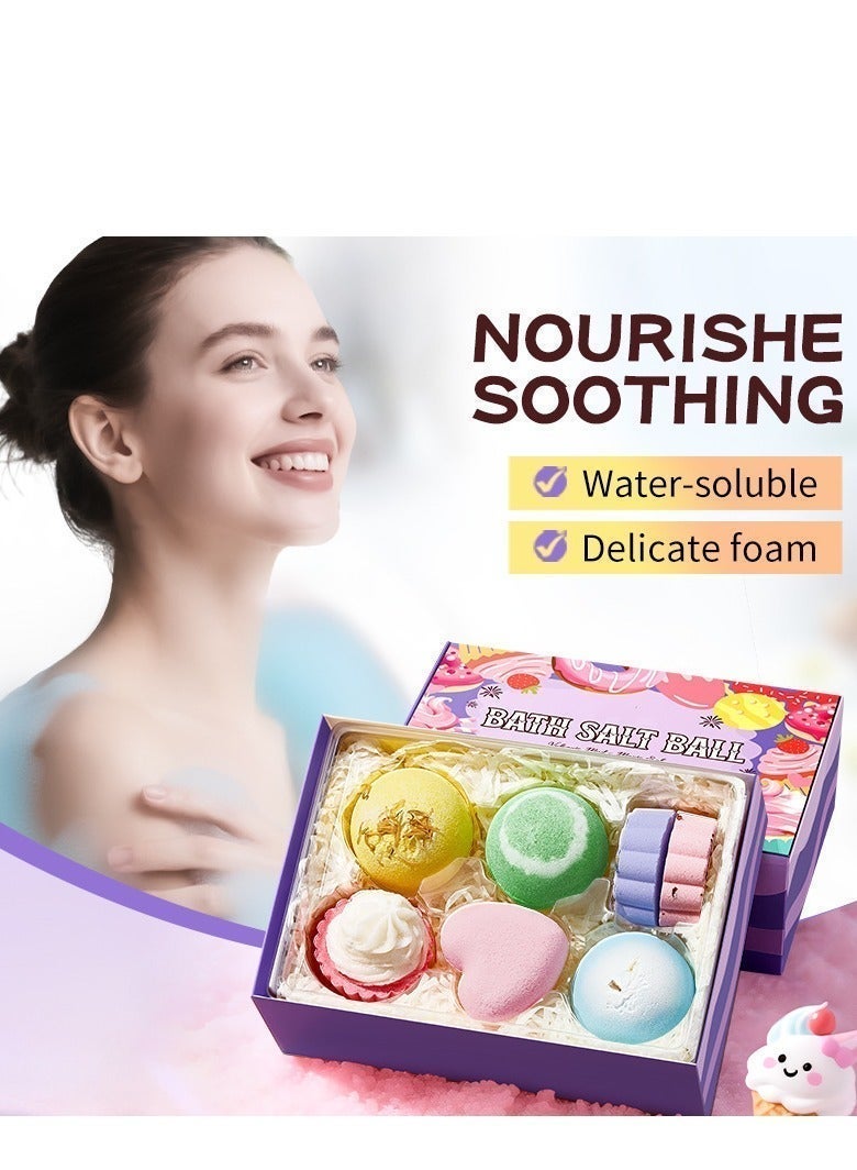 مجموعة هدايا قنابل الاستحمام، ٧ قطع من أملاح الاستحمام الطبيعية المتفجرة، حمام فقاعات مصنوع يدويًا للنساء والأطفال، هدية للأم أو الصديقة، هدية عيد الأم، عيد الميلاد، عيد الحب، عيد الميلاد المجيد. - Image 3