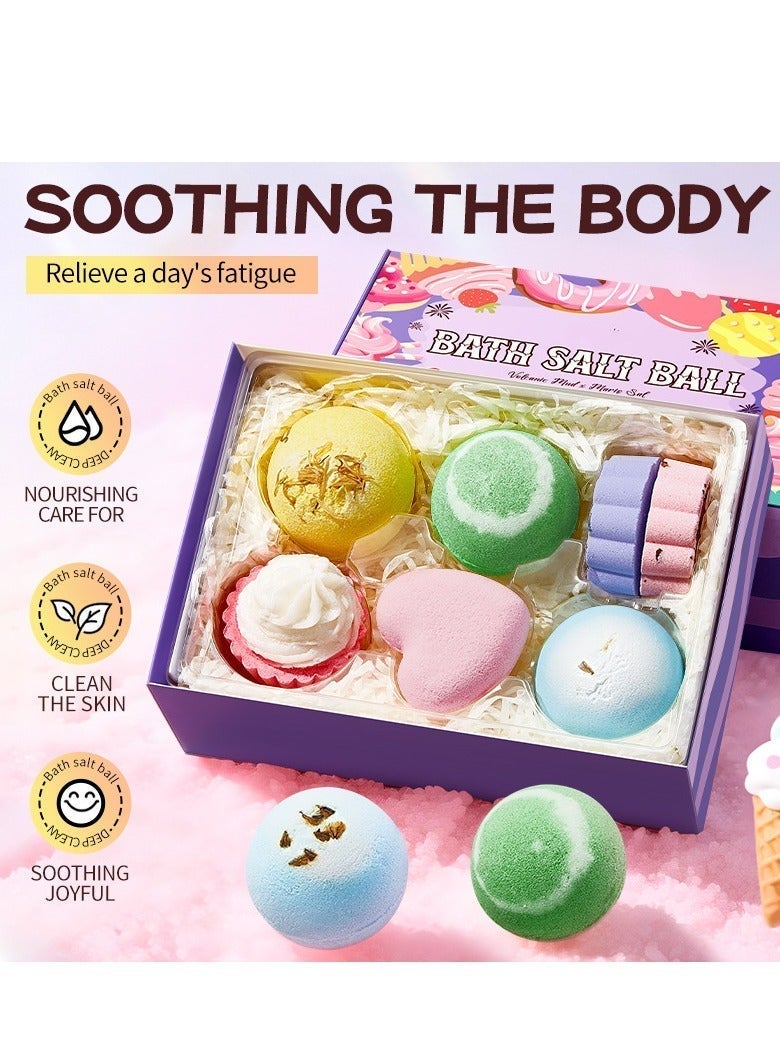 مجموعة هدايا قنابل الاستحمام، ٧ قطع من أملاح الاستحمام الطبيعية المتفجرة، حمام فقاعات مصنوع يدويًا للنساء والأطفال، هدية للأم أو الصديقة، هدية عيد الأم، عيد الميلاد، عيد الحب، عيد الميلاد المجيد. - Image 2