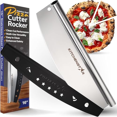 kitchen-star KitchenStar 16-Inch Pizza Cutter Rocker Blade - Sharp Stainless Steel Slicer Knife, Protective Cover, Dishwasher Safe, Large - Professional Pizza Oven Accessories - Image 1